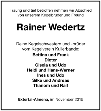 Anzeige  Rainer Wedertz  Lippische Landes-Zeitung