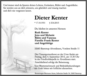 Anzeige  Dieter Kenter  Lippische Landes-Zeitung