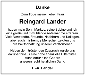 Anzeige  Reingard Lander  Lippische Landes-Zeitung