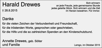 Anzeige  Harald Drewes  Lippische Landes-Zeitung