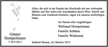 Anzeige  Günter Hempelmann  Lippische Landes-Zeitung