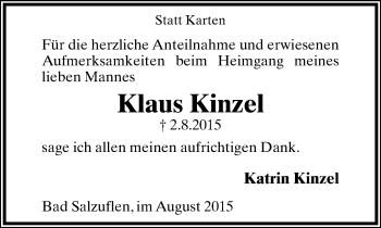 Anzeige  Klaus Kinzel  Lippische Landes-Zeitung