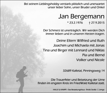 Anzeige  Jan Bergemann  Lippische Landes-Zeitung