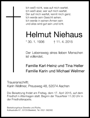 Anzeige  Helmut Niehaus  Lippische Landes-Zeitung