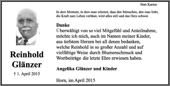 Anzeige  Reinhold Glänzer  Lippische Landes-Zeitung