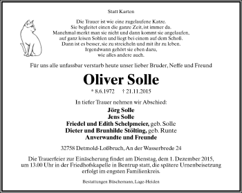 Anzeige  Oliver Solle  Lippische Landes-Zeitung