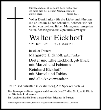 Anzeige  Walter Eickhoff  Lippische Landes-Zeitung