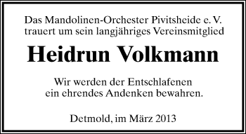 Anzeige  Heidrun Volkmann  Lippische Landes-Zeitung