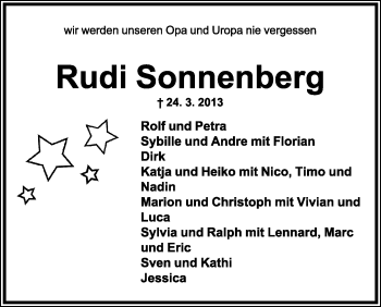 Anzeige  Rudi Sonnenberg  Lippische Landes-Zeitung