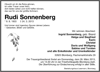 Anzeige  Rudi Sonnenberg  Lippische Landes-Zeitung