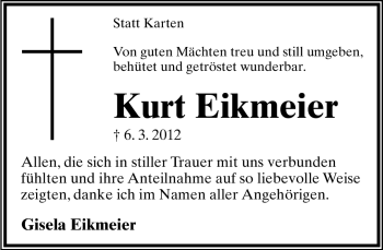 Anzeige  Kurt Eikmeier  Lippische Landes-Zeitung
