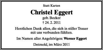 Anzeige  Christel Eggert  Lippische Landes-Zeitung