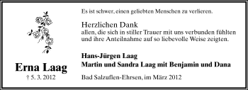 Anzeige  Erna Laag  Lippische Landes-Zeitung
