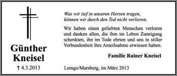 Anzeige  Günther Kneisel  Lippische Landes-Zeitung