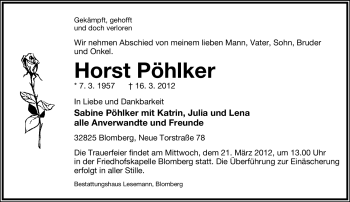Anzeige  Horst Pöhlker  Lippische Landes-Zeitung