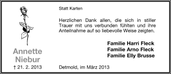 Anzeige  Annette Niebur  Lippische Landes-Zeitung