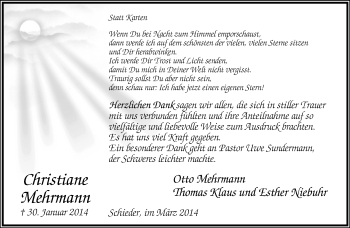 Anzeige  Christiane Mehrmann  Lippische Landes-Zeitung