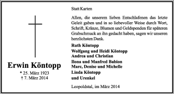 Anzeige  Erwin Köntopp  Lippische Landes-Zeitung