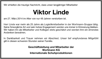 Anzeige  Viktor Linde  Lippische Landes-Zeitung
