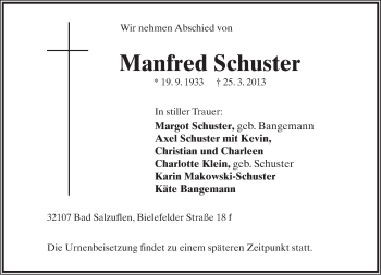 Anzeige  Manfred Schuster  Lippische Landes-Zeitung