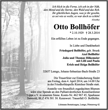 Anzeige  Otto Bollhöfer  Lippische Landes-Zeitung