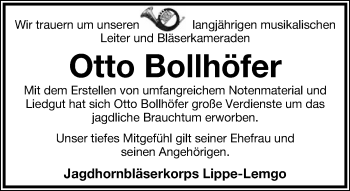 Anzeige  Otto Bollhöfer  Lippische Landes-Zeitung