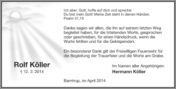 Anzeige  Rolf Köller  Lippische Landes-Zeitung