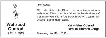 Anzeige  Waltraud Conrad  Lippische Landes-Zeitung