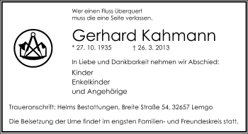 Anzeige  Gerhard Kahmann  Lippische Landes-Zeitung