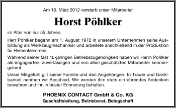 Anzeige  Horst Pöhlker  Lippische Landes-Zeitung