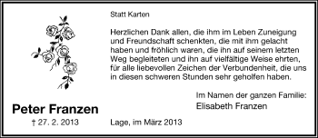 Anzeige  Peter Franzen  Lippische Landes-Zeitung