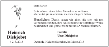 Anzeige  Heinrich Diekjobst  Lippische Landes-Zeitung