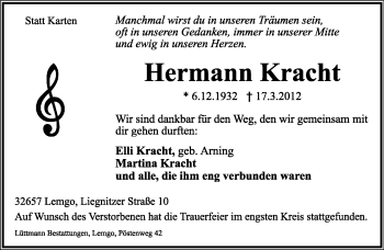 Anzeige  Hermann Kracht  Lippische Landes-Zeitung