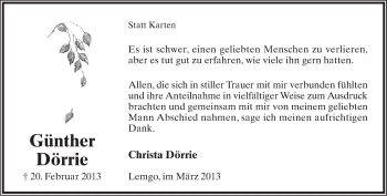 Anzeige  Günter Dörrie  Lippische Landes-Zeitung