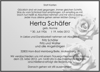 Anzeige  Herta Schäfer  Lippische Landes-Zeitung