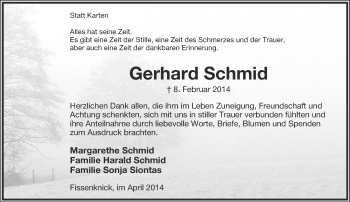 Anzeige  Gerhard Schmid  Lippische Landes-Zeitung