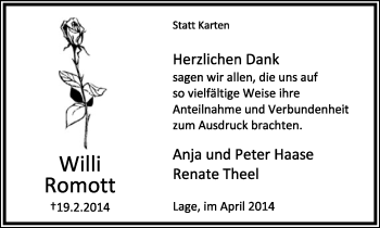 Anzeige  Willi Ramott  Lippische Landes-Zeitung