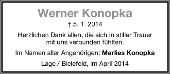 Anzeige  Werner Konopka  Lippische Landes-Zeitung