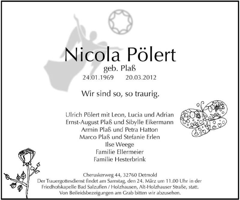  Traueranzeige für Nicola Pölert vom 22.03.2012 aus Lippische Landes-Zeitung