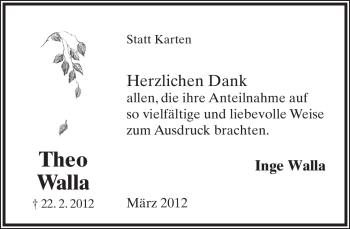 Anzeige  Theo Walla  Lippische Landes-Zeitung