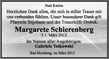 Anzeige  Margarete Schierenberg  Lippische Landes-Zeitung