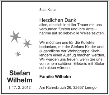 Anzeige  Stefan Wilhelm  Lippische Landes-Zeitung