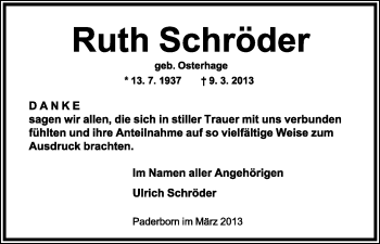 Anzeige  Ruth Schröder  Lippische Landes-Zeitung