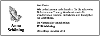 Anzeige  Anna Schöning  Lippische Landes-Zeitung
