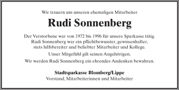 Anzeige  Rudi Sonnenberg  Lippische Landes-Zeitung