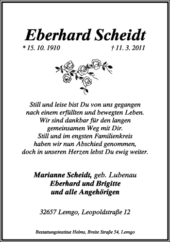 Anzeige  Eberhard Scheidt  Lippische Landes-Zeitung