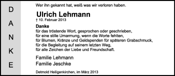 Anzeige  Ulrich Lehmann  Lippische Landes-Zeitung