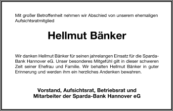 Anzeige  Hellmut Bänker  Lippische Landes-Zeitung