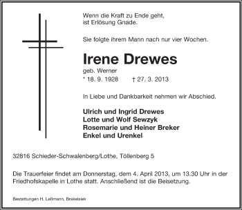 Anzeige  Irene Drewes  Lippische Landes-Zeitung