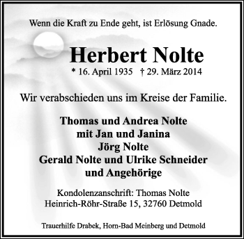 Anzeige  Herbert Nolte  Lippische Landes-Zeitung